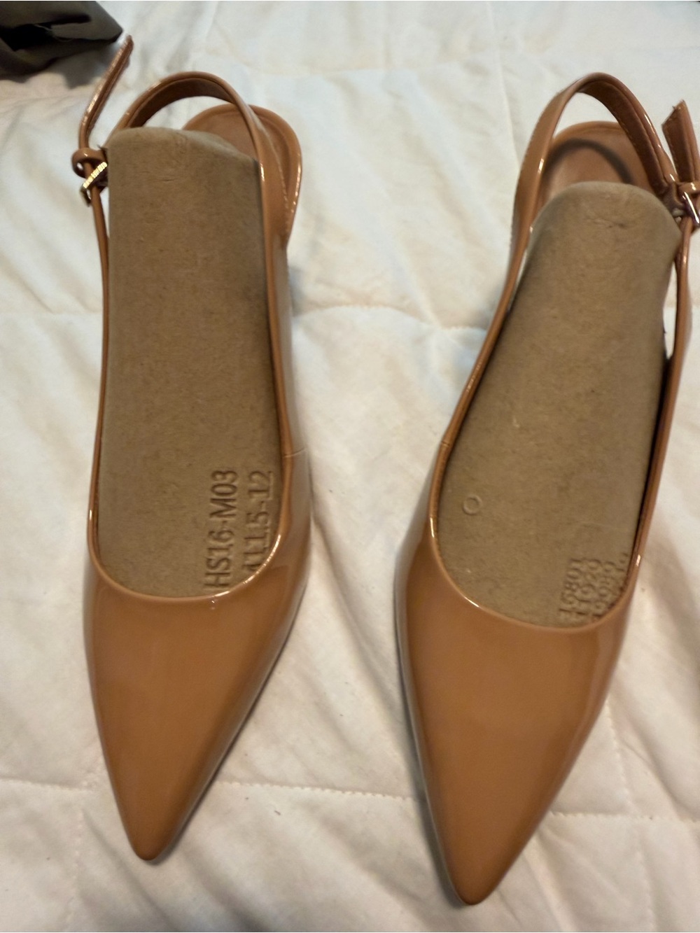 Patent Pointed-Toe Slingback Heels in Nude